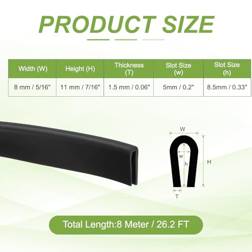 PATIKIL Rubber Edge Trim, 26.2ft x 8mm x 11mm U Channel Rubber Guard Seal Strip Protector Fit for 5mm Edge for Car Doors Hatches Sheet Metal Table Corners Steel Plates, Black - size: Fit for 5" x 26.2ft x 8mm x 11mm
