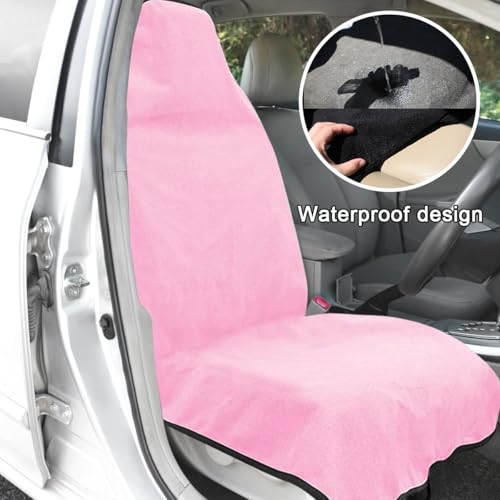 Waterproof Car Towel Seat Cover, Sweating Non-Slip Premium Towel Carseat Cover Protector, Universal Soft Machine Washable Car Truck SUV Front Seat Cover for Gym Workout Beach Hiking (Pink) - color: Pink, 1pc, Front