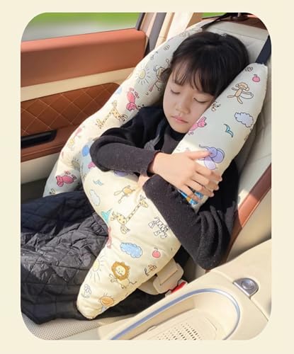 H-Shaped Car Travel Pillow for Kids & Adult-Adjustable Car Seat Pillow, Soft Ergonomic Neck Head Support Sleeping Cushion for Long Distance Travel - color: H-shape-faint Yellow