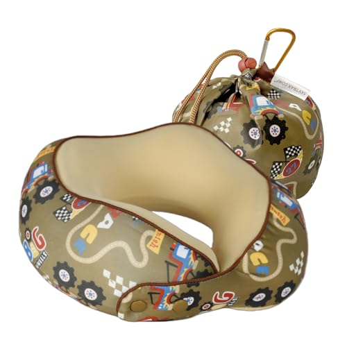SKYTRAX® Certified Kids Safe Memory Foam Travel Neck Pillows for Kids and Toddlers, Cute Cartoon Design, Car Seat & Airplane Head Neck Support, Adjustable Snap Buttons, Washable Soft Cover (Racecar) - color: Racecar