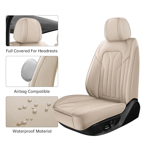 Car Seat Covers Full Set,5 Seat Leather Seat Covers for Cars,Beige Front Seats and Back Seat Cover,Waterproof Car Seat Cushion Protectors,Universal Fit for Most Cars SUV Trucks - color: Beige