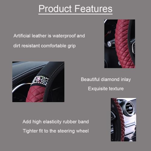 Microfiber Leather Steering Wheel Cover with Anti-Slip Lining Universal Car Accessory for Steering Wheel with a Diameter of 14.5-15 inch (Wine red) - color: Wine red