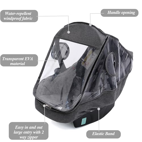 Miracle Baby Car Seat Rain Cover, Universal Infant Car Seat Weather Shield with Storage Bag,Waterproof Baby Car Seat Cover with Breathable Ventilation, Baby Travel Accessories (Grey) - color: Grey