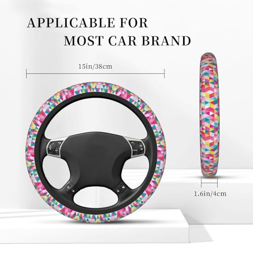 Thickened Elastic Steering Wheel Cover, Geometric Triangle Pattern Ultra, Soft, Breathable, Fit for Cars, SUVs, Trucks, Stylish Comfortable Grip - color: Geometric Triangle Pattern