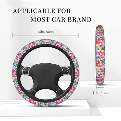 Thickened Elastic Steering Wheel Cover, Geometric Triangle Pattern Ultra, Soft, Breathable, Fit for Cars, SUVs, Trucks, Stylish Comfortable Grip - color: Geometric Triangle Pattern