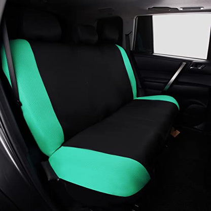 Flying Banner car seat Covers Full Set All Air Mesh Breathable Man Lady Airbag Compatible Rear Bench Split 40/60 50/50 60/40 Truck Pick Up (Full Set - Low Back, Black Gray Mint Green) - color: Black Gray Mint Green