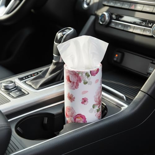 Ctosree 6pk 50 Sheets Car Tissues Holder with Facial Tissues 3-ply Travel Tissue Tubes Box Container Fit for Car Cup Holder Floral Cylinder, 7.1 Inch(Pink,White) - color: Pink,White