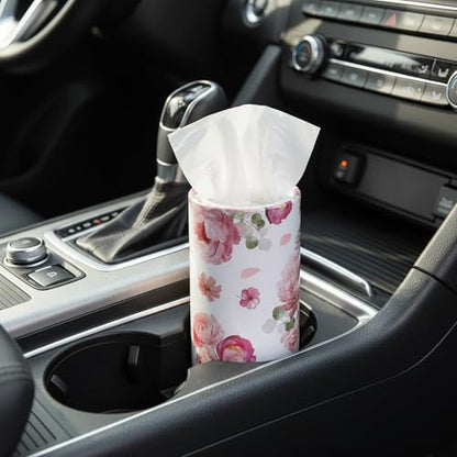 Ctosree 6pk 50 Sheets Car Tissues Holder with Facial Tissues 3-ply Travel Tissue Tubes Box Container Fit for Car Cup Holder Floral Cylinder, 7.1 Inch(Pink,White) - color: Pink,White
