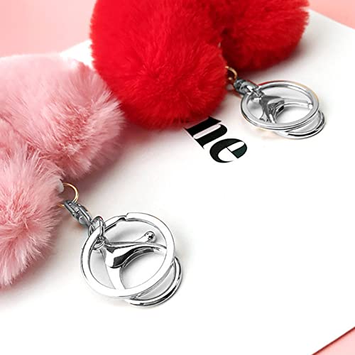 Cute Faux Rabbit Fur Ball Pom Pom Keychain Car Key Ring Handbag Tote Bag Pendant Purse Charm - color: Heart-pink