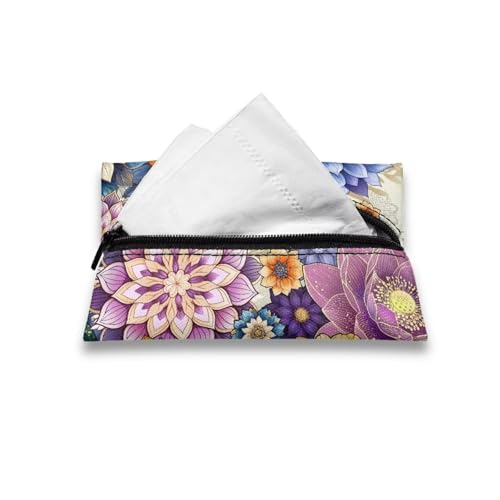 Colored Mandala Tissues Purse with Zipper Closed 1 Piece Cute Pocket Tissue Holder Dustproof Reusable Travel Tissue Pouch 5.2 x 3.2 Inches for Outdoor Hiking Traveling - color: Colored Mandala