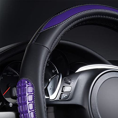 Flying Banner car Steering Wheel Cover Gel Massage Velvet Cool Warm Universal Size 15 inches SUV Truck Anti Slip Odorless Summer Winter (Black Purple, Gel Massage) - color: Black Purple