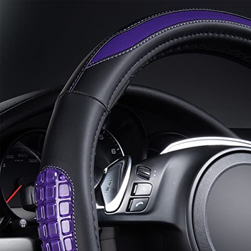 Flying Banner car Steering Wheel Cover Gel Massage Velvet Cool Warm Universal Size 15 inches SUV Truck Anti Slip Odorless Summer Winter (Black Purple, Gel Massage) - color: Black Purple