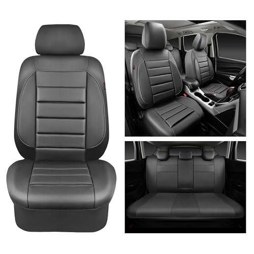 CAR PASS Leather Seat Covers Full Set Universal Water Resistant 3D Foam Back Support, Luxury Comfort Automotive 5 Seat Covers All Season Fit for SUV,Sedan,Van, Airbag Compatible Elegance (Gray) - color: All Gray