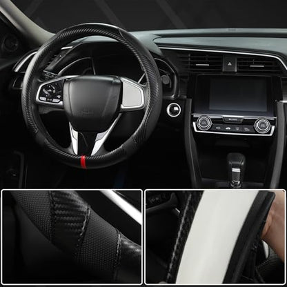 Microfiber Leather Car Steering Wheel Cover for Kia,14.5-15 inch (Black+Red Line-Standrad Size) - color: D-Black+Red Line