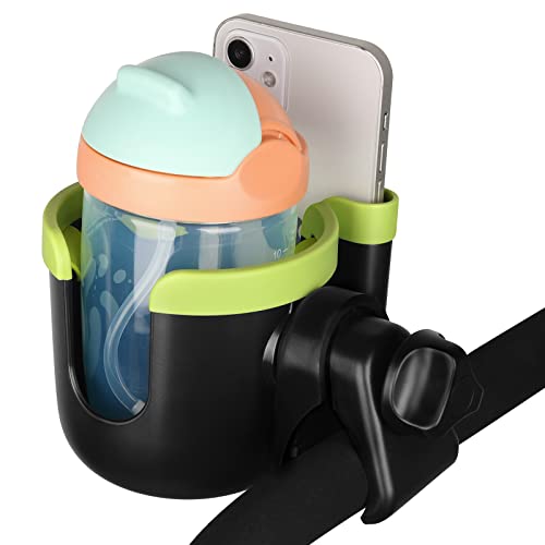 Accmor Stroller Cup Holder with Phone Holder, Bike Cup Holder, Universal Cup Holder for Uppababy Nuna Doona Strollers, 2-in-1 Cup Holder for Walker, Wheelchair, Scooter - color: Mix Green