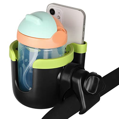 Accmor Stroller Cup Holder with Phone Holder, Bike Cup Holder, Universal Cup Holder for Uppababy Nuna Doona Strollers, 2-in-1 Cup Holder for Walker, Wheelchair, Scooter - color: Mix Green