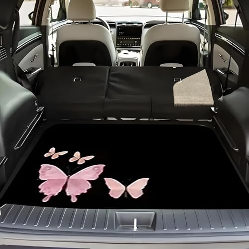 Universal Car Trunk Mat 29" x 39", Pink Butterfly All Weather Trunk Protection Cargo Liner, Durable Cargo Mat Rear Trunk Liner, Stylish Vehicle Interior Accessories Suitable for Most Car Models - color: Pink Butterfly