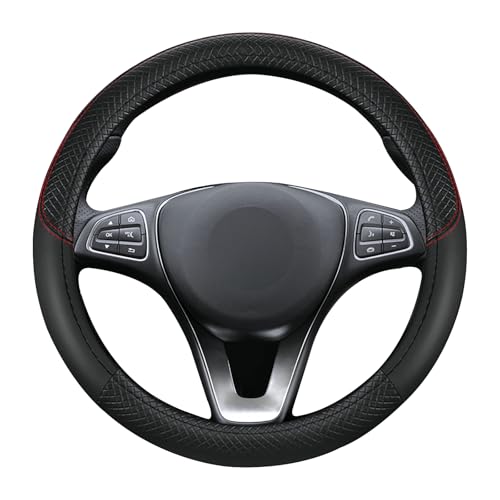 Black Car Steering Wheel Cover, Microfiber, Leather Patchwork, Universal 14.5-15 Inch Leather Anti-Slip Breathable Auto Steering Wheel Covers for Men Women - color: Black