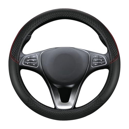 Black Car Steering Wheel Cover, Microfiber, Leather Patchwork, Universal 14.5-15 Inch Leather Anti-Slip Breathable Auto Steering Wheel Covers for Men Women - color: Black