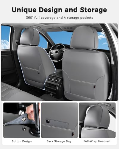 Huidasource Seat Covers Full Set, Universal Fit for Most Cars SUVs Trucks, Full Coverage Waterproof Leather Car Seat Cover, Airbag, Cupholder Compatible, Seat Function Retain, Velcro Adjustable, Gray - color: FS: Gray, size: Full Set