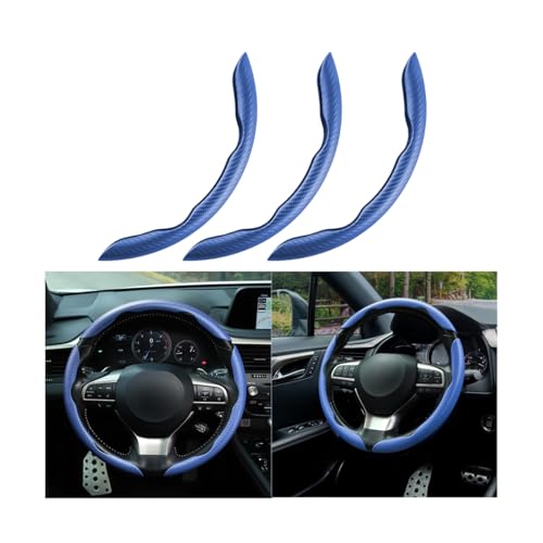 Mandark 3PCS Carbon Fiber Car Steering Wheel Cover, Anti-Skid Leather Vehicle Segmented Steer Wheel Protector, Auto Interior Protection Guard Accessories, Universal for Most Cars (Blue) - color: Blue