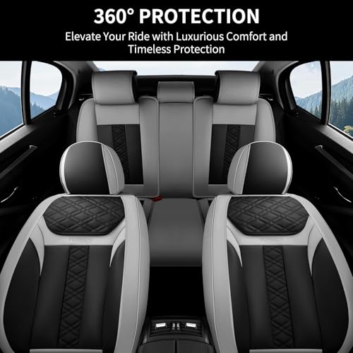 Seat Covers, Atomutive Car Seat Covers Full Sets, Waterproof Seat Cover for Cars, Luxury Leather Universal Seat Cover Accessories Fit for Most Cars SUV Truck Sedans(Grey)