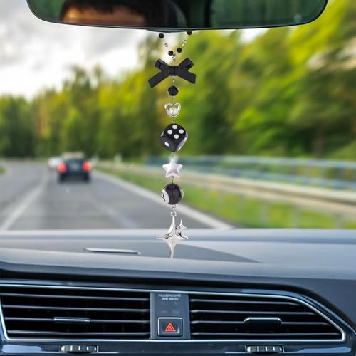 Crystal Car Rearview Mirror Charm - Flower Beaded Pendant, Elegant Hanging Cars Interior Ornament Gift for Women
