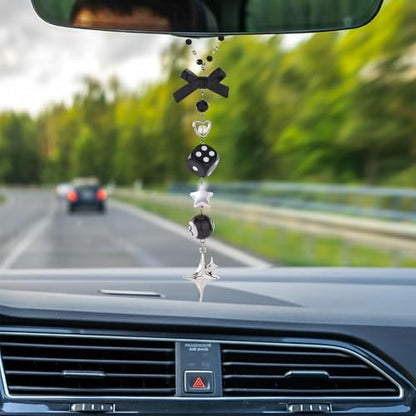 Crystal Car Rearview Mirror Charm - Flower Beaded Pendant, Elegant Hanging Cars Interior Ornament Gift for Women