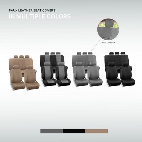 FH Group Car Seat Covers PU Leather 3 Row 7 Seater Car Seat Covers, Airbag Compatible and Split Bench - Fit Most Car, Truck, SUV, & Van Solid Tan - color: Beige, style: 7 Seater
