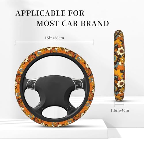 Bohemian Flowers Elastic Steering Wheel Cover, Non-Slip Breathable Neoprene Steering Wheel Covers, Women Car Accessories, Universal 15 Inch Fit Auto, Suvs, Truck - color: Bohemian Flowers
