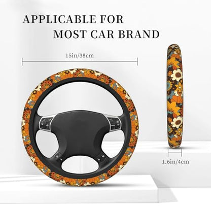 Bohemian Flowers Elastic Steering Wheel Cover, Non-Slip Breathable Neoprene Steering Wheel Covers, Women Car Accessories, Universal 15 Inch Fit Auto, Suvs, Truck - color: Bohemian Flowers