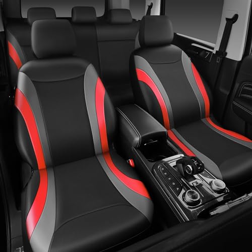 CAR PASS Leather Car Seat Covers Full Set with Waterproof Car Floor Mats,Airbag Compatible,Automotive Interior Covers for Cars Sedans,Trucks,Vans,SUV with Car Carpet Mats(Black and Red) - color: Red Black