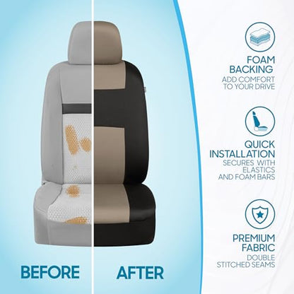 BDK PolyPro Car Seat Covers Full Set in Light Beige on Black, Front and Rear Split Bench Seat Covers for Cars, Easy to Install Car Seats Cover Set and Accessories for Auto Trucks Van SUV - Light Beige - color: Light Beige