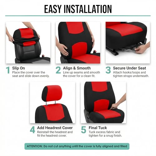 FH Group Car Seat Covers Full Set Cloth - Universal Fit Automotive Seat Covers, Low Back Front Seat Covers, Solid Back Seat Cover, Washable Car Seat Cover for SUV, Sedan and Van Red - color: Red, style: Seat Cover Full Set