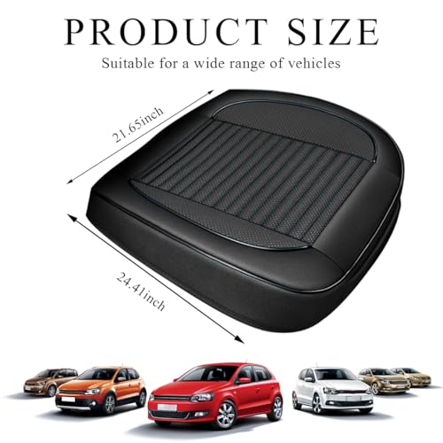 Leather Car Seat Cover, 24.4" × 21.7" Front Bottom Seat Cushion with Storage Pocket, Waterproof Anti-Slip Full Wrap Protector for Automotive Bottom Seats, Car Accessories (Black)
