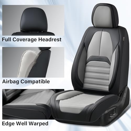 Coverado Car Seat Covers Full Set, Seat Covers for Cars, Automotive Seat Covers, Waterproof Nappa Leather Front Seats and Back Car Seat Protector, Universal Fit for Most Cars SUV Trucks,Black&Gray - color: BlackGray-A, size: FullSet