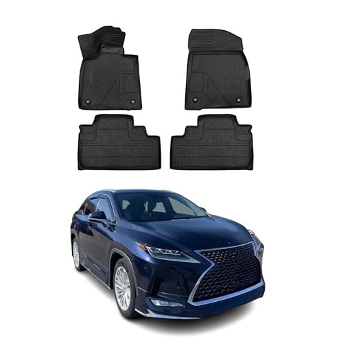 OMAC Floor Mats for Lexus RX450h 2016-2022 Car Mats All Weather 3D Custom Fit Rubber Mat Waterproof Odorless TPE Floor Liners Laser Measured Non-Slip (Black) - size: RX450h 2016-2022 / Black, style: Floor Mats
