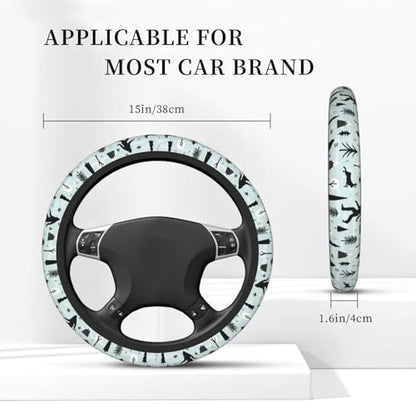 Bigfoot and Jackalope Winter Wilderness Car Steering Wheel Cover,Non-Slip Elastic Neoprene-Sweat Car Accessories,Universal 15 Inch Fit Auto, Vans Trucks,Suvs, Truck - color: Bigfoot