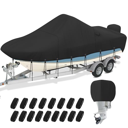 Center Console Boat Cover 20-22ft, 1200D Waterproof Boat Cover with Motor Cover, Trailerable Boat Cover for Center Console Boat, Heavy Duty Marine Grade UV Resistant Polyester Fabric, Black - color: Black, size: 20'-22' Length, Beam Width up to 106"