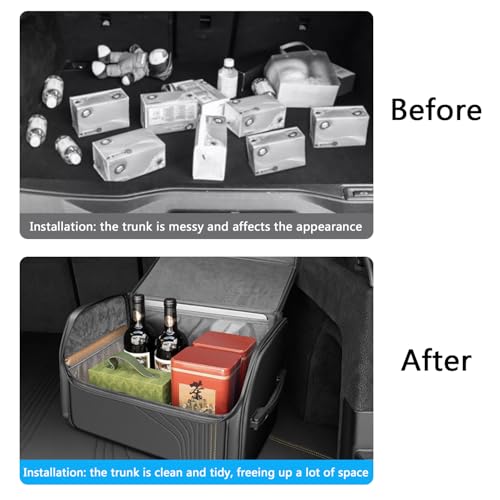 TOPABYTE Car Trunk Organizer with Lid and Sturdy Handle Foldable Durable Premium Leather Storage Box Cargo for BMW SUV Sedan Truck, Black, Small
