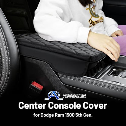 Autorder Center Console Cover for 2019-2025 2026 Dodge Ram 1500/2500/3500 Accessories Armrest Cushion Cover Nappa Leather Middle Console Covers Console Cushion Pad Anti-Scratch(Bucket Seat Only) - size: 19-25 Dodge Ram