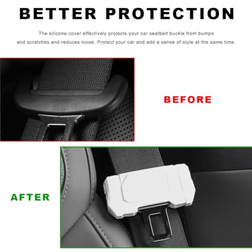 2 PCS Car Seat Belt Buckle Covers, Anti-Scratch Silicone Auto Seatbelt Clips Protector, Universal Seat Belt Buckle Protective Sleeve for SUVs Vans Trucks, Car Accessories (White) - color: White