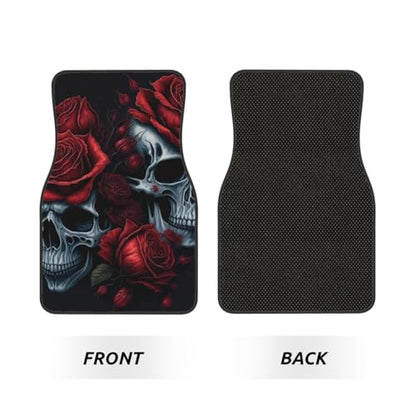 Red Roses Skull A Set of Four Printed Car Floor Mats, Including Front and Rear Carpet Floor Mats, Universal Car Floor Mats, and Truck Accessories