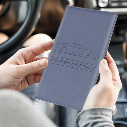 Leather Car Registration and Insurance Holder - Vehicle Glove Box Car Organizer,Auto Truck Comparment Accessories Case with Magnetic Closure for Driver License, Cards (Navy Blue) - color: Navy Blue