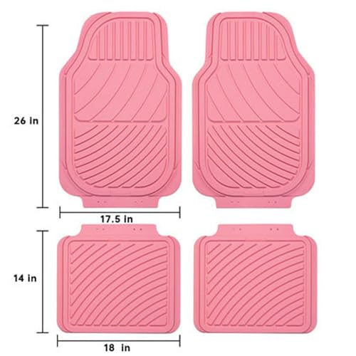 Heavy Duty Rubber Floor Mats, Durable All Weather Pink Car Mats for Women, Girly, Universal Waterproof Floor Mats for Sedan, SUVs, Truck, Vans Set of 4