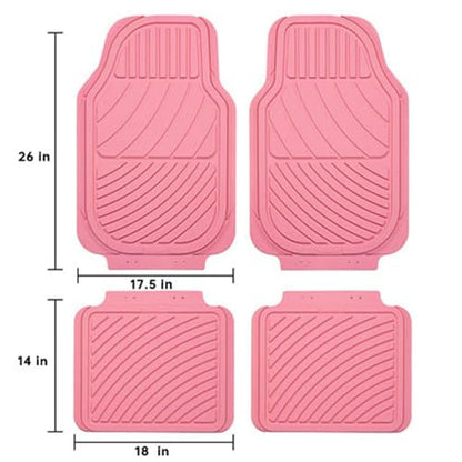 Heavy Duty Rubber Floor Mats, Durable All Weather Pink Car Mats for Women, Girly, Universal Waterproof Floor Mats for Sedan, SUVs, Truck, Vans Set of 4