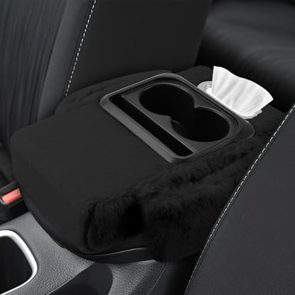 wuyaoyao Car Center Console Armrest Pillow, 13.78"×7.87"×2.76" Soft Plush Arm Rest Cover for Cars, 5-in-1 Warm Fluffy Auto Armrest Cushion Pad w/Pocket, Tissue Box, Cup Holder (Black) - color: Black