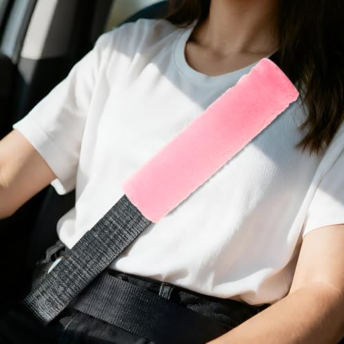 PATIKIL Car Seat Belt Cover Pad, (Pink) (2 Pcs), Soft Fluffy Seatbelt Cushion Shoulder Strap Covers, Suit for - Bag/Auto/Car Accessories - color: Pink