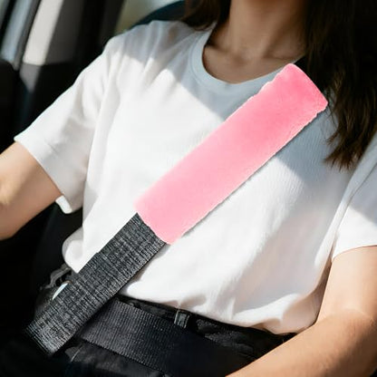 PATIKIL Car Seat Belt Cover Pad, (Pink) (2 Pcs), Soft Fluffy Seatbelt Cushion Shoulder Strap Covers, Suit for - Bag/Auto/Car Accessories - color: Pink
