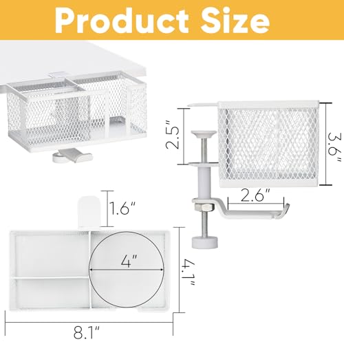 4 in 1 Metal Clip On Cup Holder Attachment for Gaming Desk or Table, Fits up to 40oz Cups, Sturdy and Easy to Clamp, Attachable Anti-Spill Cup Holder for Chair, Bedside, Bottles, Drinks - White - color: Milky White